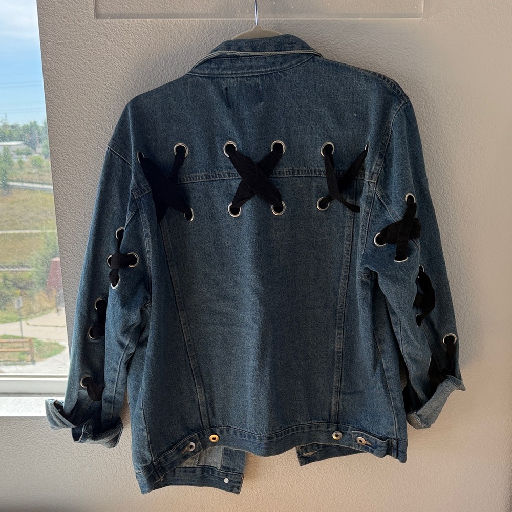 Unique Denim Jacket with Black Accents